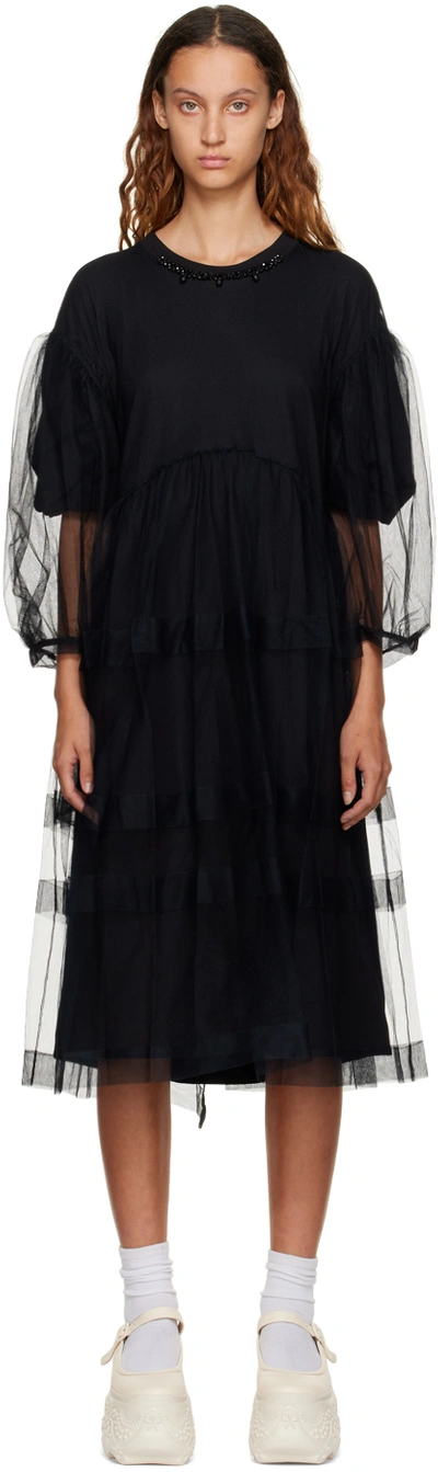 Simone Rocha Black Tiered Midi Dress In Black/jet
