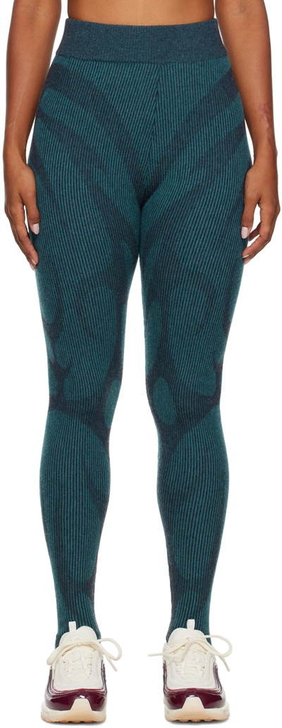 Paolina Russo Ribbed-knit Virgin Wool Leggings In Blue