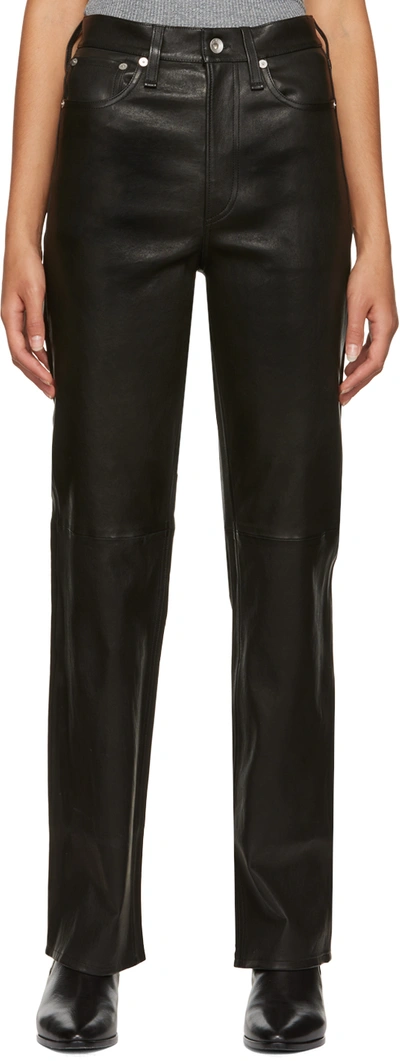 Rag & Bone Icons High Waist Ankle Cigarette Leather Trousers In Black