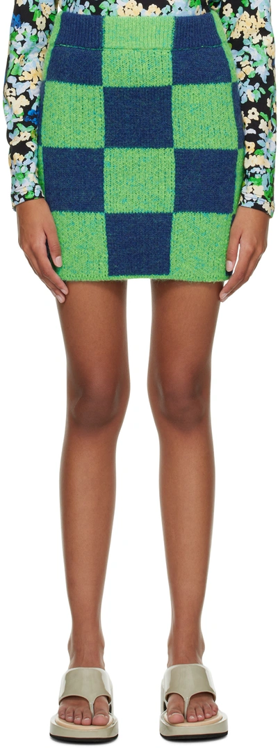 Stine Goya Andria Checkerboard Knit Miniskirt In Verde