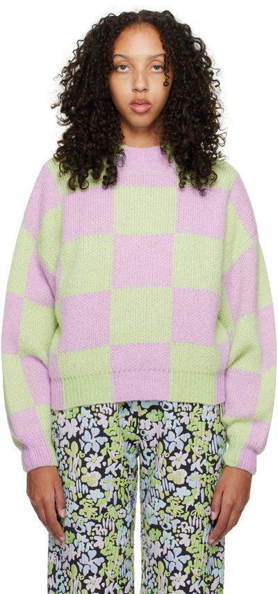 Stine Goya Checked Colour-block Knit Jumper In Lavender Fog