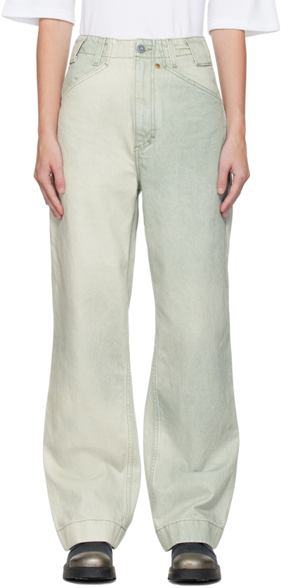 Objects Iv Life Green Wide Leg Jeans In Patina Green