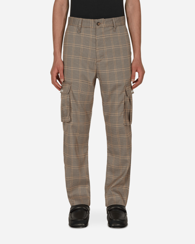 Pleasures Origins Check-pattern Cargo Trousers In Brown