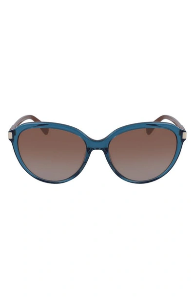 Longchamp Le Pliage 56mm Gradient Tea Cup Sunglasses In Blue/ Brown Pliage