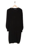 Nina Leonard Pleated Bubble Sleeve Sweater Dress In Black