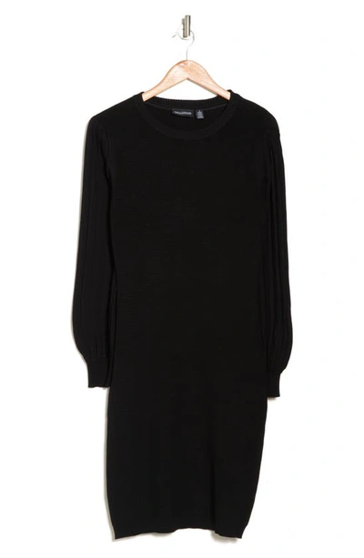 Nina Leonard Pleated Bubble Sleeve Sweater Dress In Black
