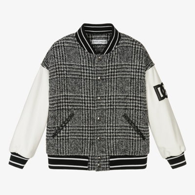 Dolce & Gabbana Kids' Grey Wool Check Varsity Jacket