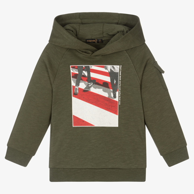 Mayoral Kids' Boys Green Cotton Hooded Top