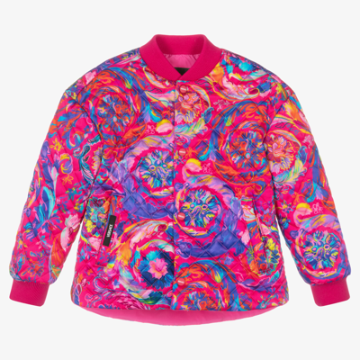 Versace Kids' Floral-print Quilted Bomber Jacket In Pink