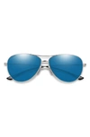 Smith Langley 60mm Chromapop™ Polarized Aviator Sunglasses In Silver / Blue Mirror