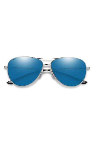 Smith Langley 60mm Chromapop™ Polarized Aviator Sunglasses In Silver / Blue Mirror