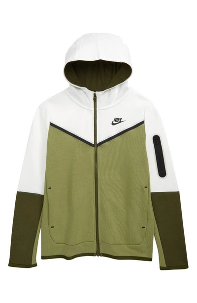 Nike Kids' Sportswear Tech Zip Hoodie In White/ Green/ Black