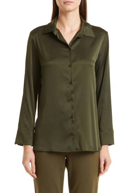 Max Mara Giudea Silk Blend Button-up Shirt In Dark Grey Green
