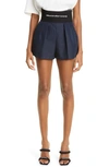 Alexander Wang Logo-waist Pleat-detail Shorts In After Dark