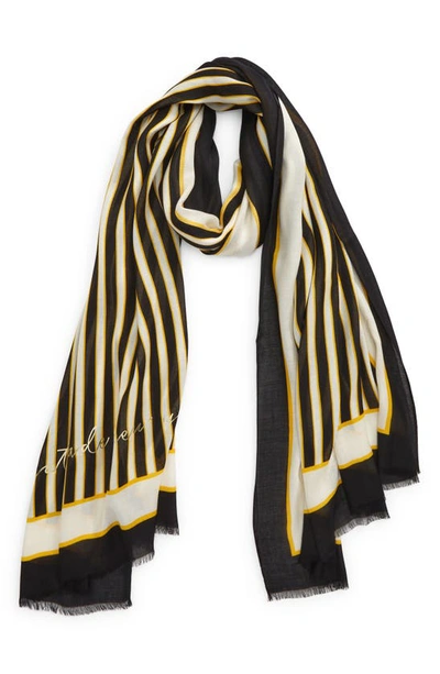 Kate Spade Botanical Stripe Oblong Scarf In Black