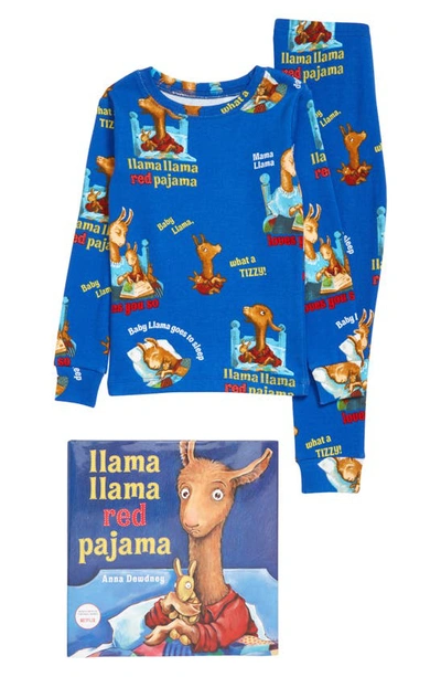 Books To Bed Kids' 'llama Llama Red Pyjama' Fitted Two-piece Pyjamas & Book Set In Blue