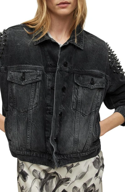 Allsaints Studded Denim Jacket In Washed Black