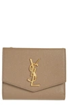 Saint Laurent Uptown Leather Compact Wallet In 2346 Taupe