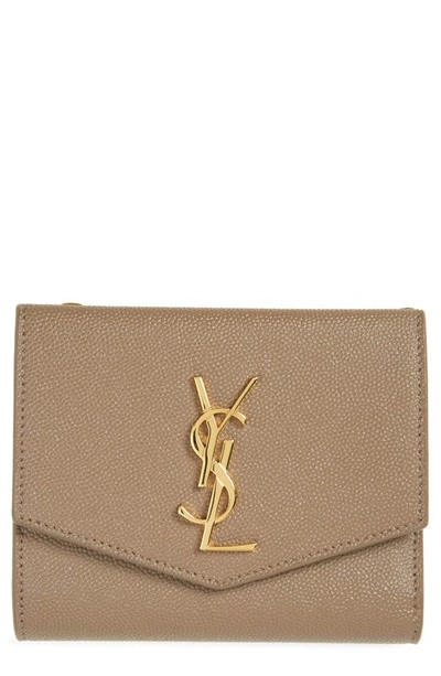 Saint Laurent Uptown Leather Compact Wallet In 2346 Taupe