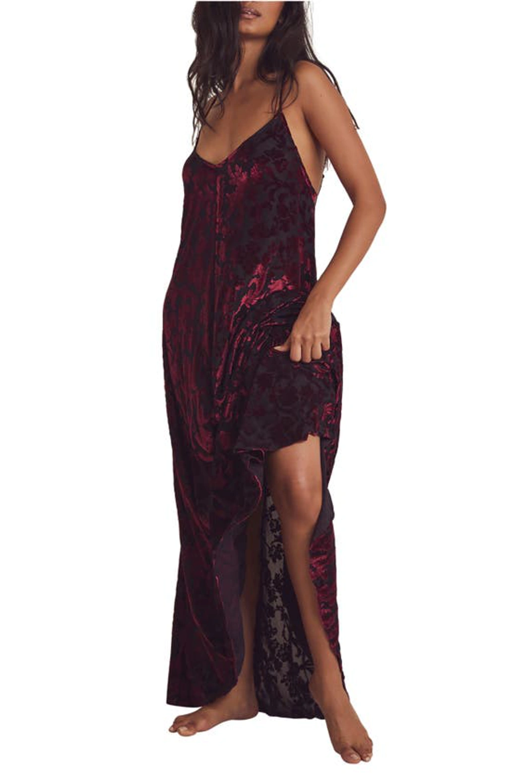 Free People Vibe With You Burnout Velvet Maxi Dress In Midnight Combo |  ModeSens