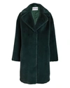 Stand Studio Camille Cocoon Coat Faux Fur Soft Teddy 98cm In Green
