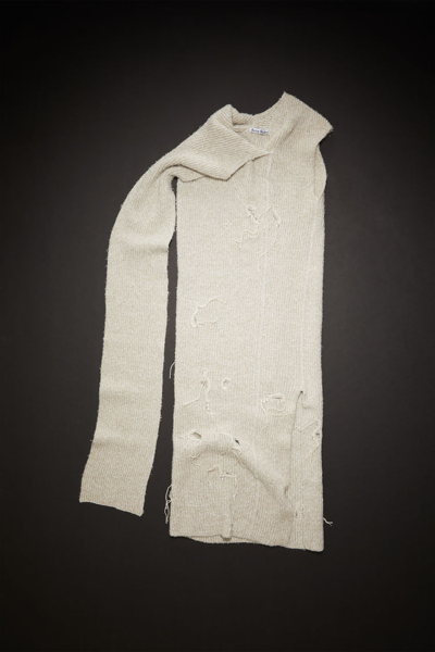 Acne Studios Fn-wn-dres000850 Ecru/white Distressed Ribbed Knit Dress In Ecru,white
