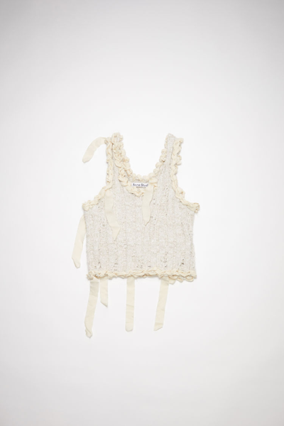 Acne Studios Cropped Georgette-trimmed Distressed Ribbed Wool-blend Tank In Ecru,white
