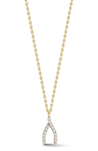 Ember Fine Jewelry 14k Yellow Gold Pavé Diamond Wishbone Pendant Necklace