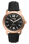 Fossil Men's Heritage Automatic Black Leather Strap Watch 43mm