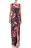 KAY UNGER CARINA FLORAL PRINT COLUMN GOWN
