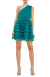 Endless Rose One-shoulder Tiered Minidress In Jade