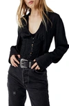 Free People Meet Me There Ruched Button-down Blouse In Black