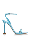 Miu Miu Crystal-trimmed Metallic Leather Sandals In Blue