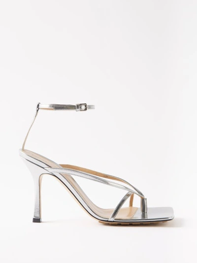 Bottega Veneta Stretch 90 Square-toe Leather Sandals In Silver