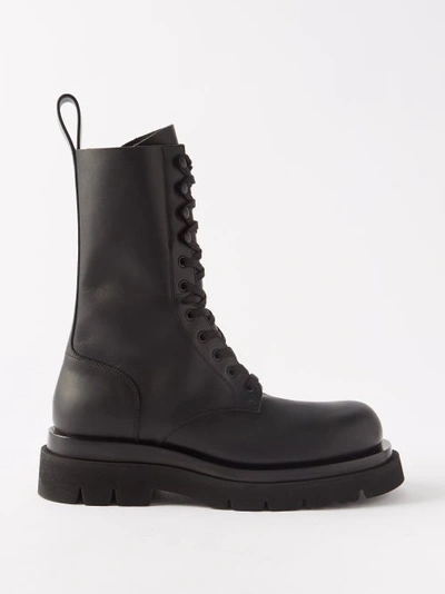 Bottega Veneta Lug Leather Ankle Boots In Black