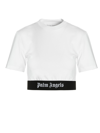 Palm Angels Logo-tape Cotton Cropped T-shirt In White/black