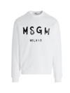 Msgm Cream Cotton Crewneck Sweatshirt With Brush Logo Print In White