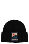 Dsquared2 Mountain Logo Patch Knit Beanie Hat In Black