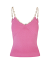 PACO RABANNE WOMAN PINK KNITTED TOP WITH CHAIN STRAPS