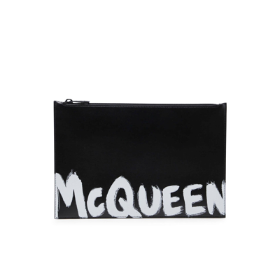 Alexander Mcqueen Logo-print Leather Clutch Bag In Black