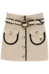 Cormio Belted Button-up Wool Skirt In Multicolor