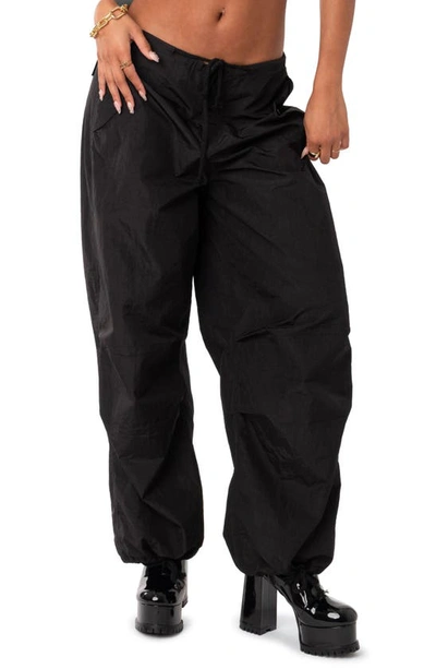 Edikted Rian Nylon Cargo Pants In Black
