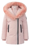 Mackage Kids' Leelee Genuine Shearling Trim Down Puffer Jacket In Petal