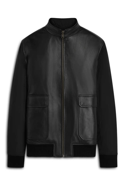Bugatchi Reversible Leather Bomber Jacket In Black