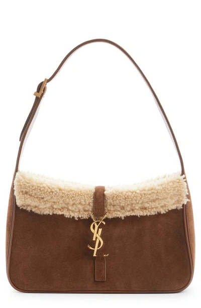 Saint Laurent Women's Le 5 A 7 Hobo Bag In Suede And Shearling In Brown