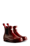 Hunter Original Gloss Waterproof Chelsea Boot In Fall Red/ Black