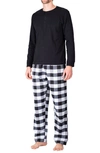 Sleephero Flannel Pajama Set In White And Black Buffalo Check