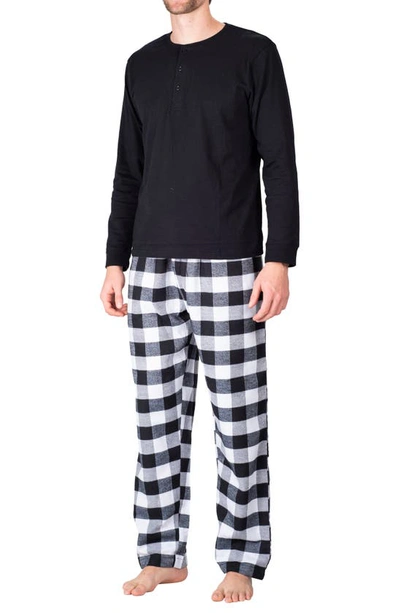 Sleephero Flannel Pajama Set In White And Black Buffalo Check