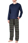 Sleephero Flannel Pajama Set In Navy With Green And Navy Plaid