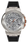 Ferragamo Men's Swiss Chronograph F-80 Black Silicone Strap Watch 44mm In Silver